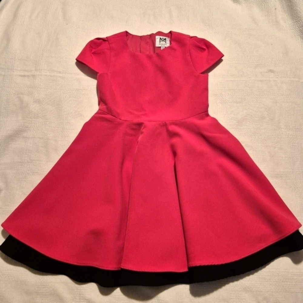 Milly minis girls hot pink with black underlay dress VVGUC
